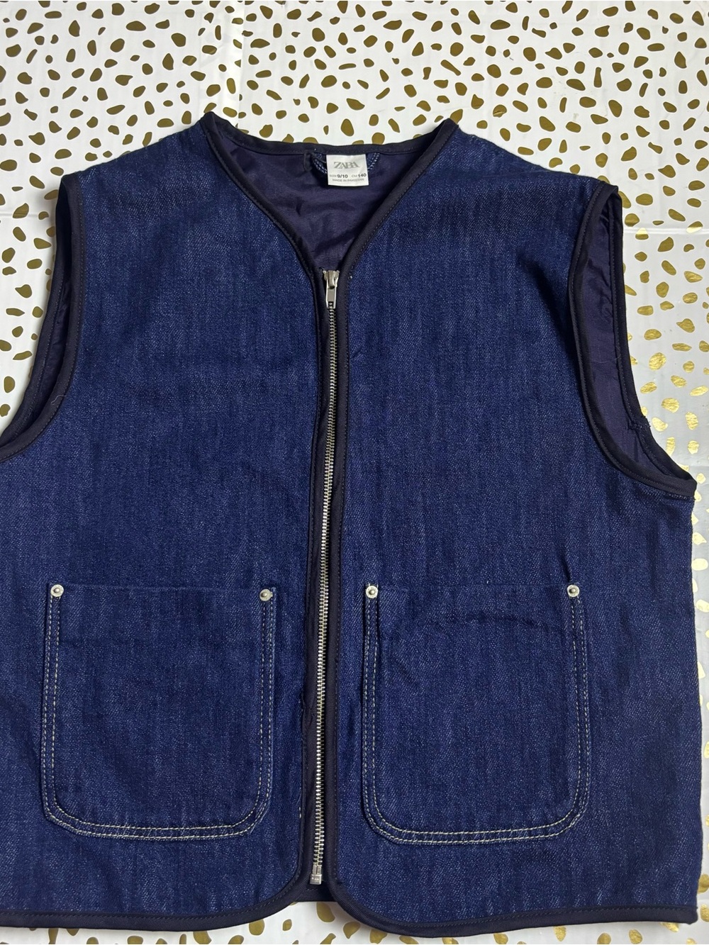 Zara Dark Blue Denim Zip Vest